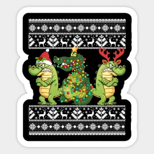 Christmas Three Alligator Crocodile Gift Lights Santa Hat Sticker